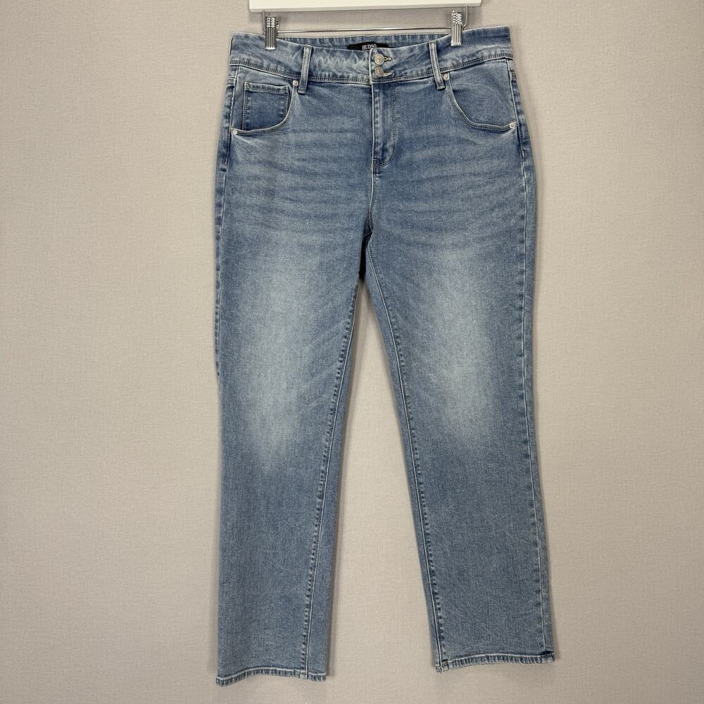Hudson Slim Straight Jeans Womens 12 Blue 2 Button Denim Luxury Minimalist Basic